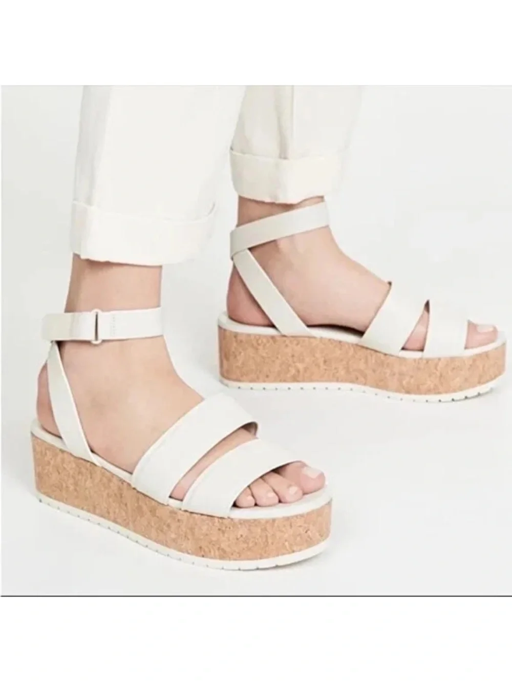 Vince White Cork Platform Ankle Strap Sandals Shoes 7.5 $250